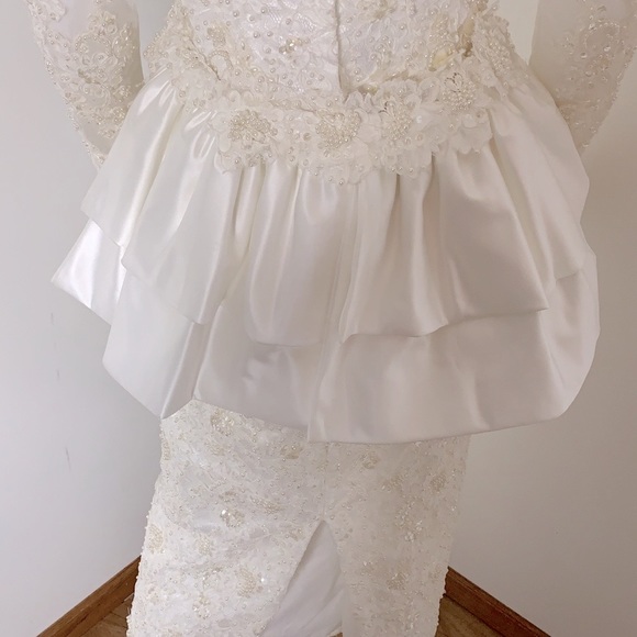 Mori Lee Vintage 80s 90s Beaded Sequins White and Ivory Wedding Dress Size 8 - Picture 8 of 16